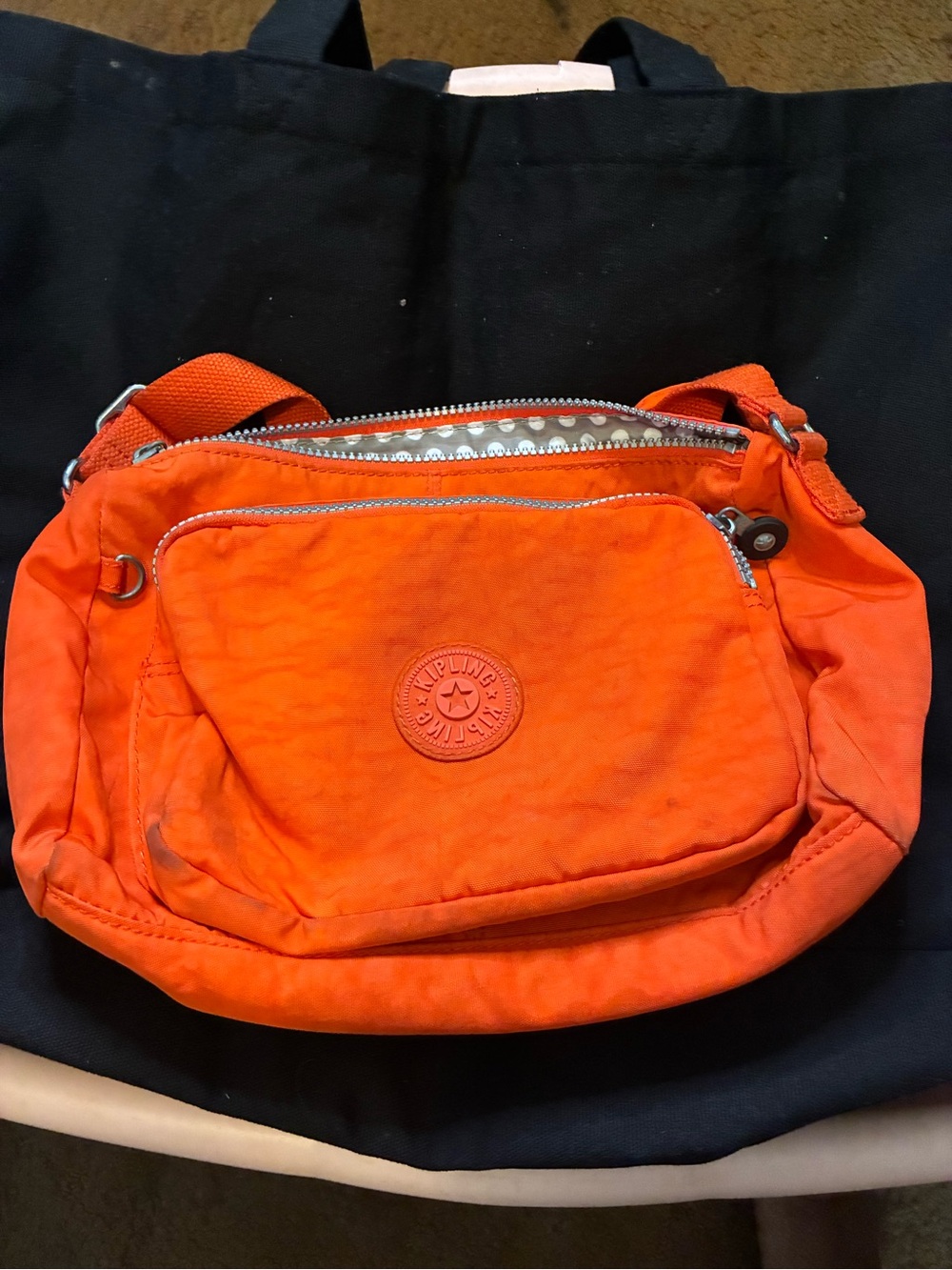 Kipling Bright Orange Crossbody Bag with Front Pocket